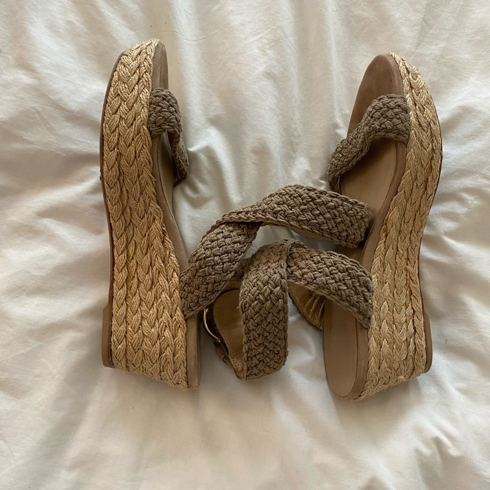 Stuart Weitzman Tan Espadrille Wedge Sandals - Picture 11 of 13
